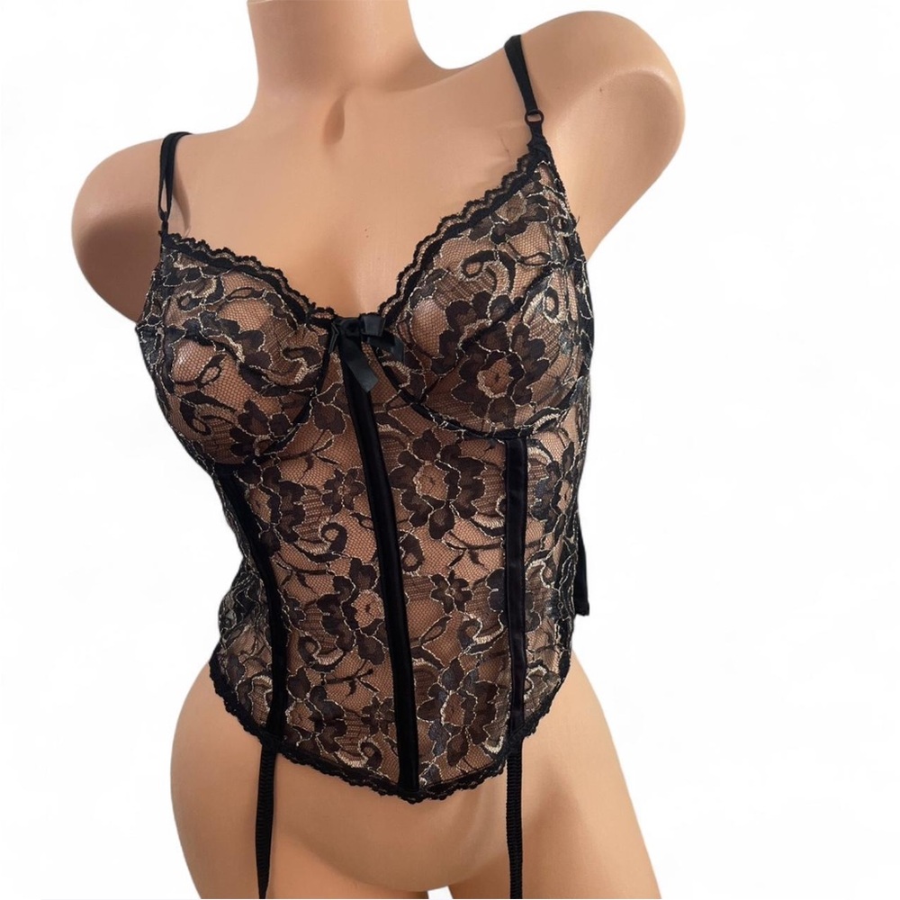 Elegant Black Lace Bustier Corset Vintage Retro Made in USA RARE